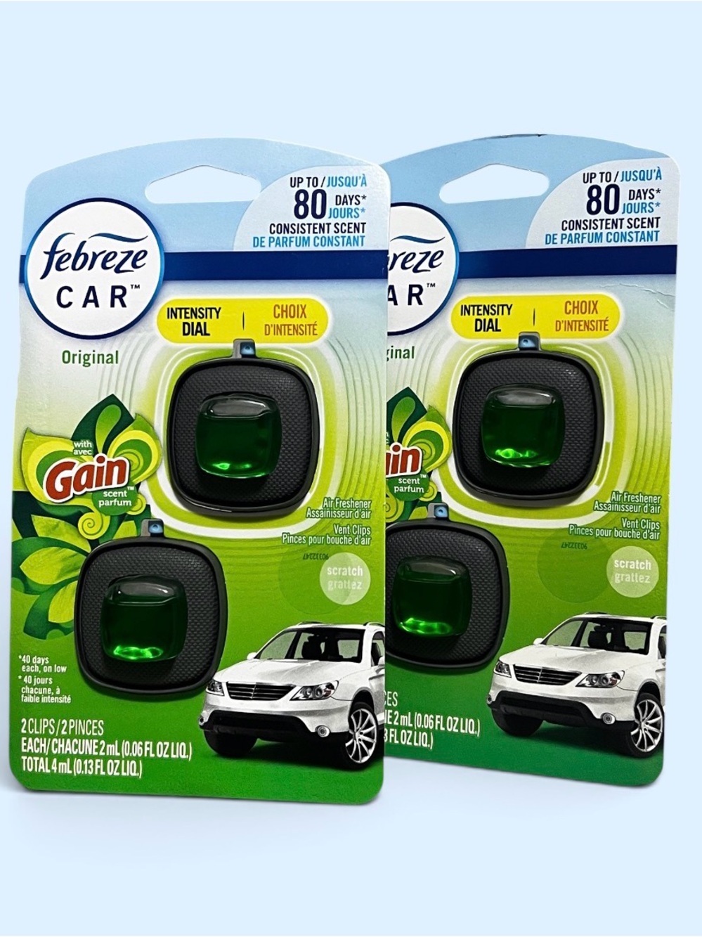 Febreze Car Vent Clip Air Freshener - Green and Black (Gain Scent)